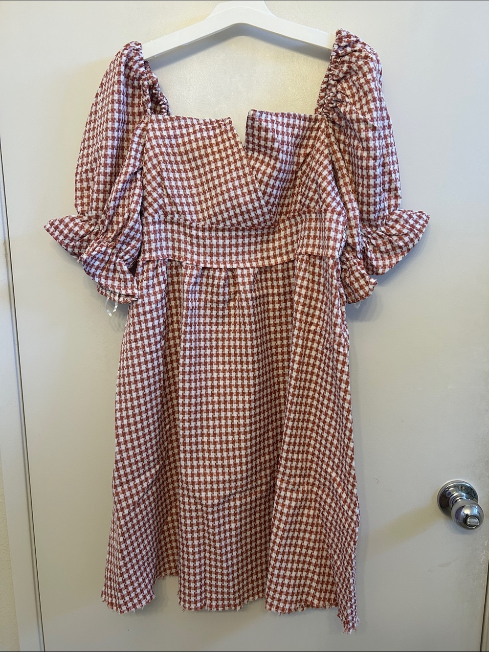 Umgee Rust & White Gingham Textured Dress